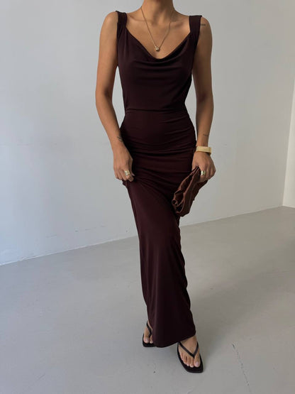 Backless Maxi Brown Dress
