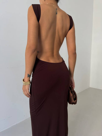 Backless Maxi Brown Dress