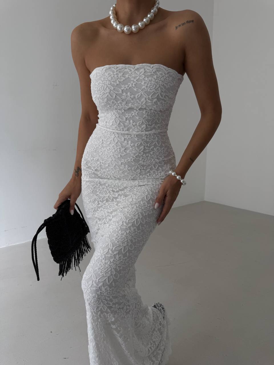 Strapless Lace Maxi Ecru Dress