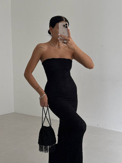 Strapless Lace Maxi Ecru Dress