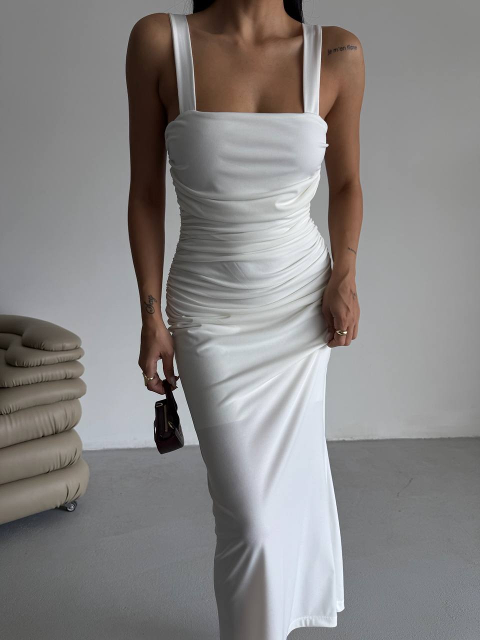 Slit Detail Backless White Dress