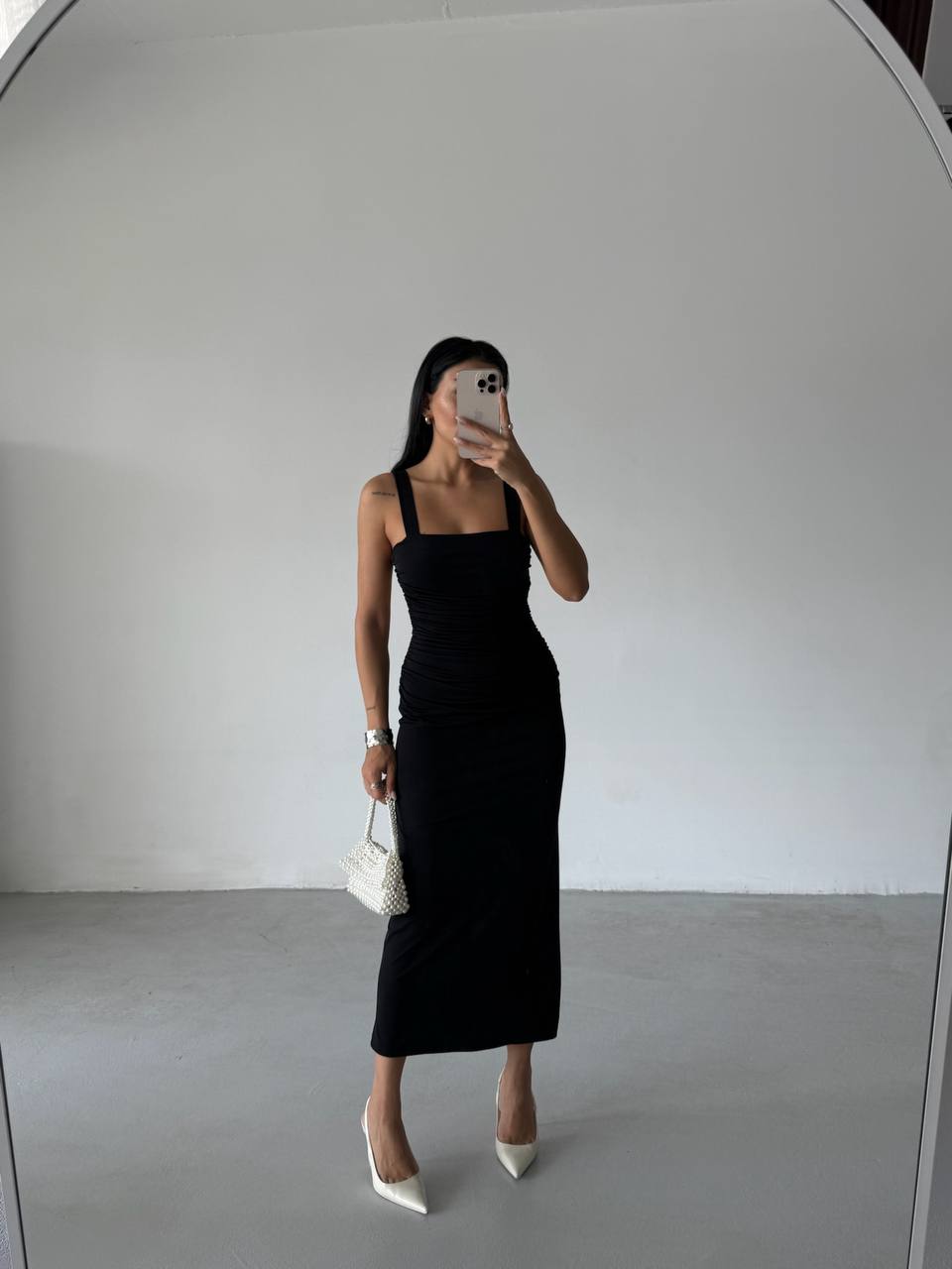 Slit Detail Backless Black Dress