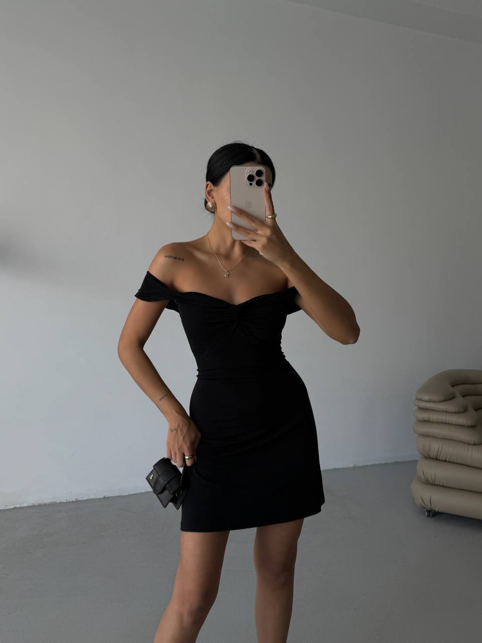 Ruched Detail Off Shoulder Mini Dress