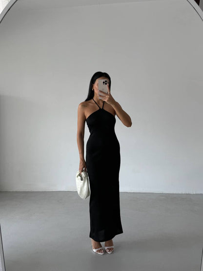 Cross Straps Maxi Black Dress