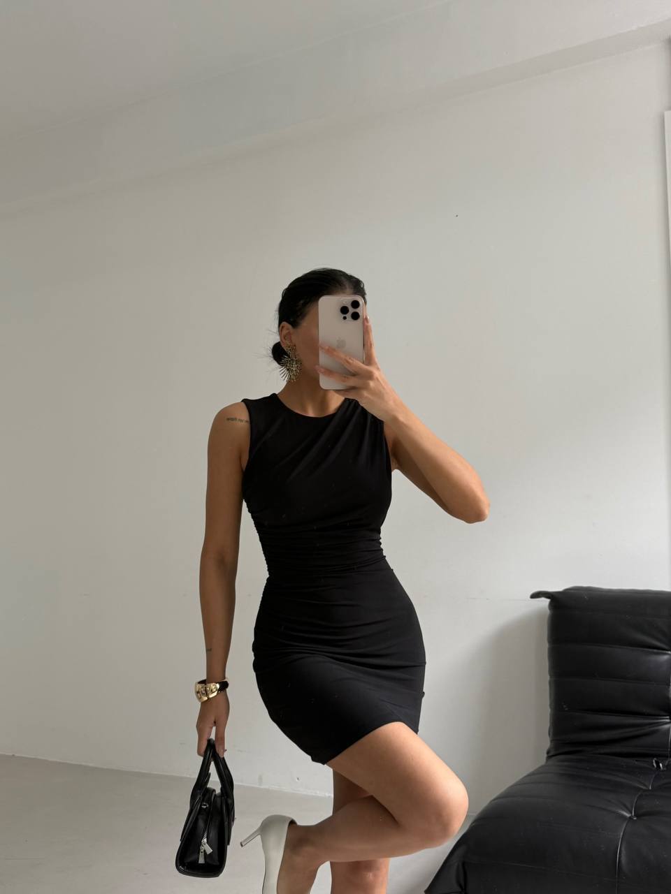 Gathered Mini Black Dress