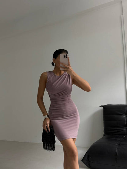 Gathered Mini Mink Dress