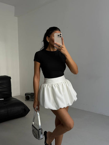 Balloon Detail Mini Skirt with Hidden Side Zipper