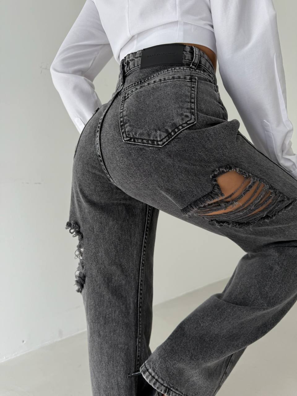 Back Laser Cut Wide Leg Black Jeans + T-shirt