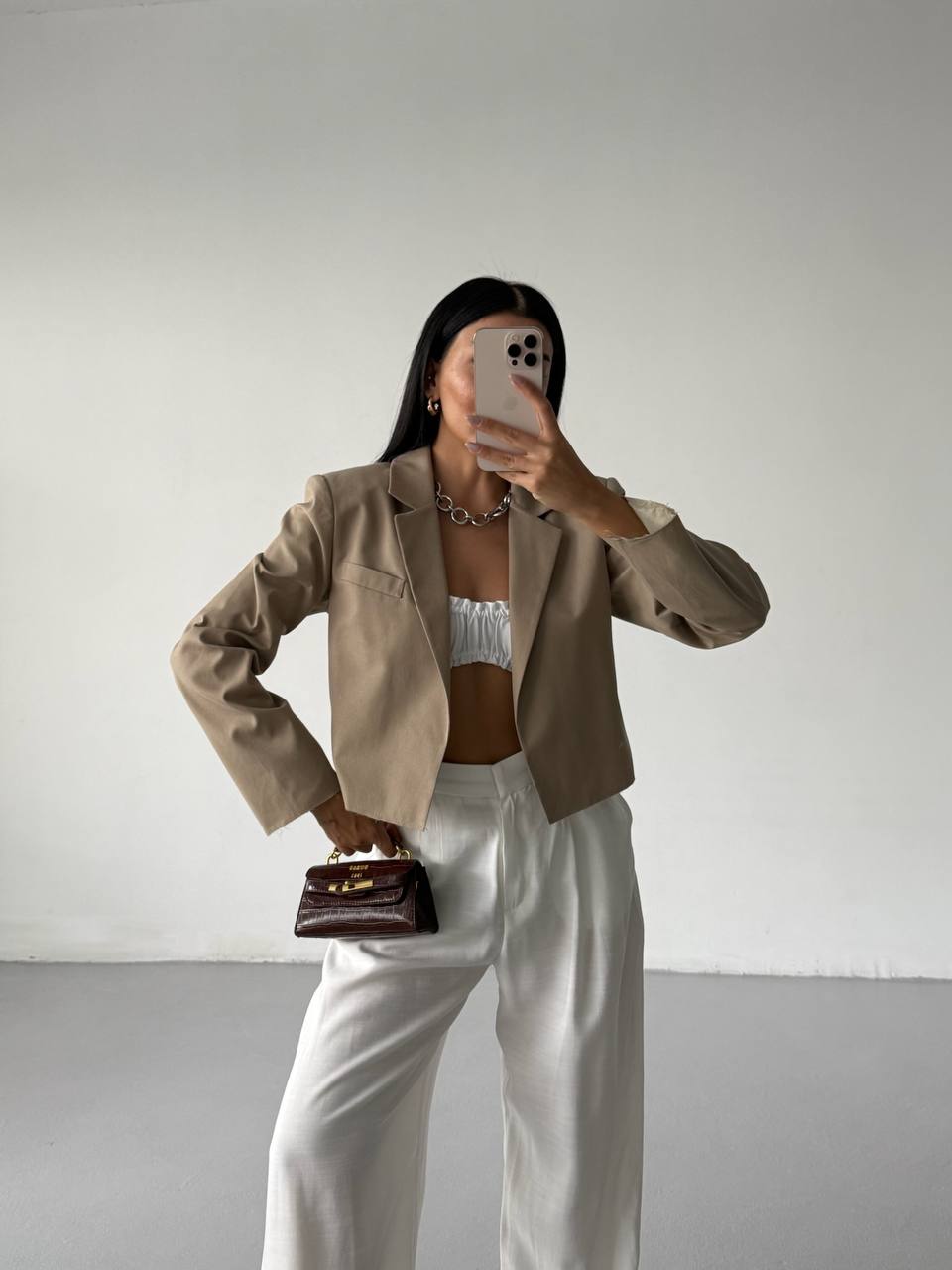 Crop Linen Blazer Beige Jacket