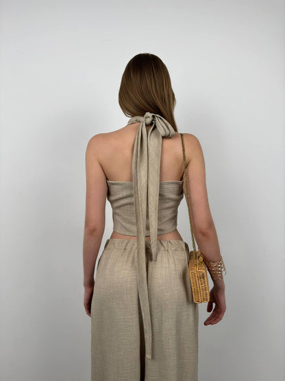 Cross-Laced Linen Mink Crop