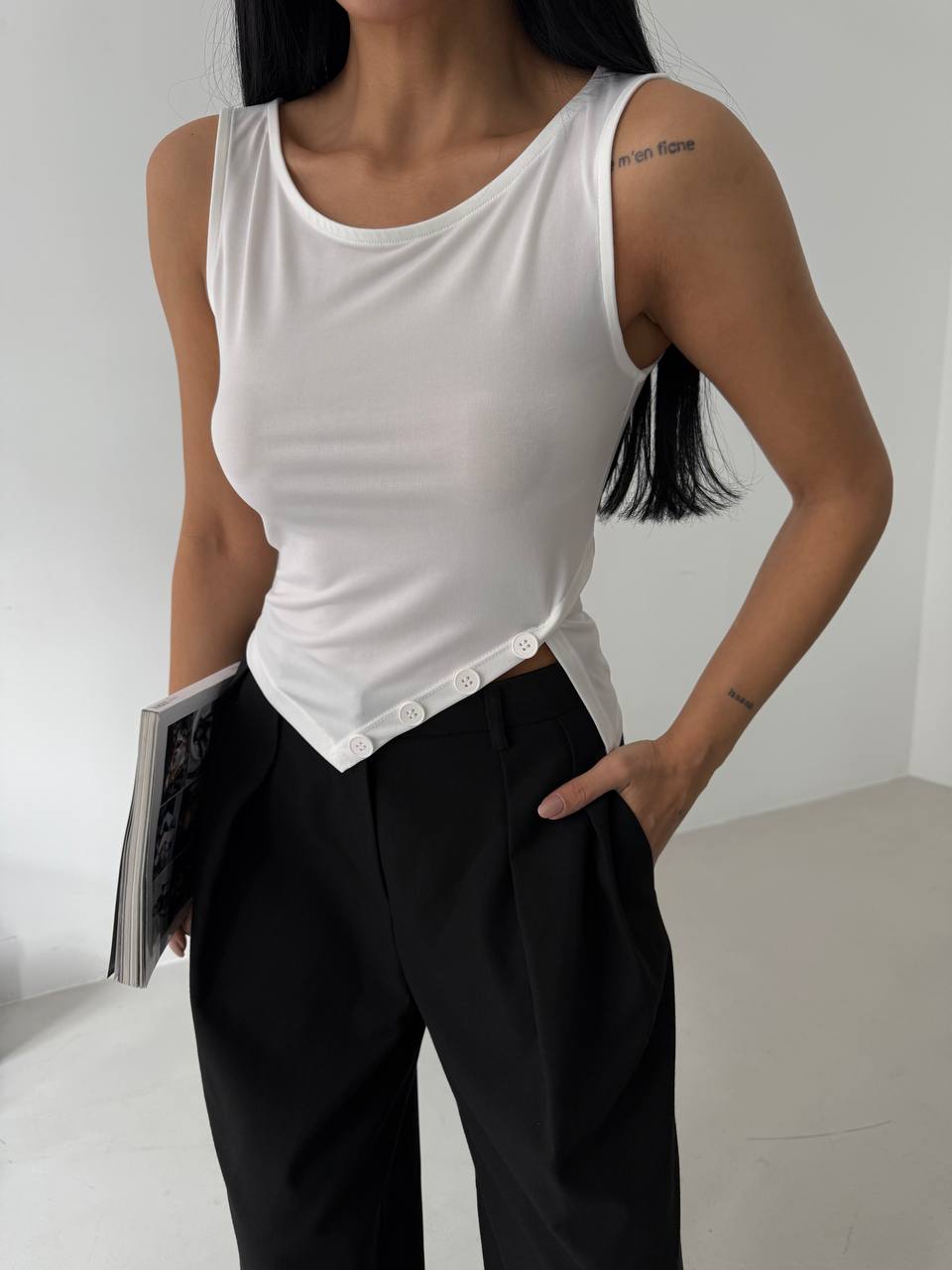 Boat Neck Slit Detail White Blouse