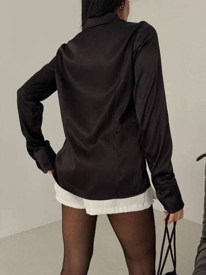 Tie Detail Satin Black Shirt