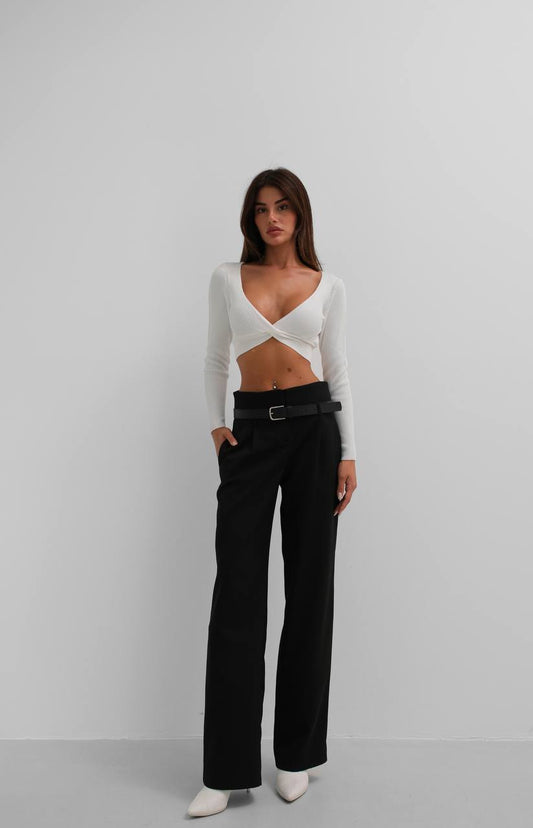 Belt Detail Black High Waist Trousers