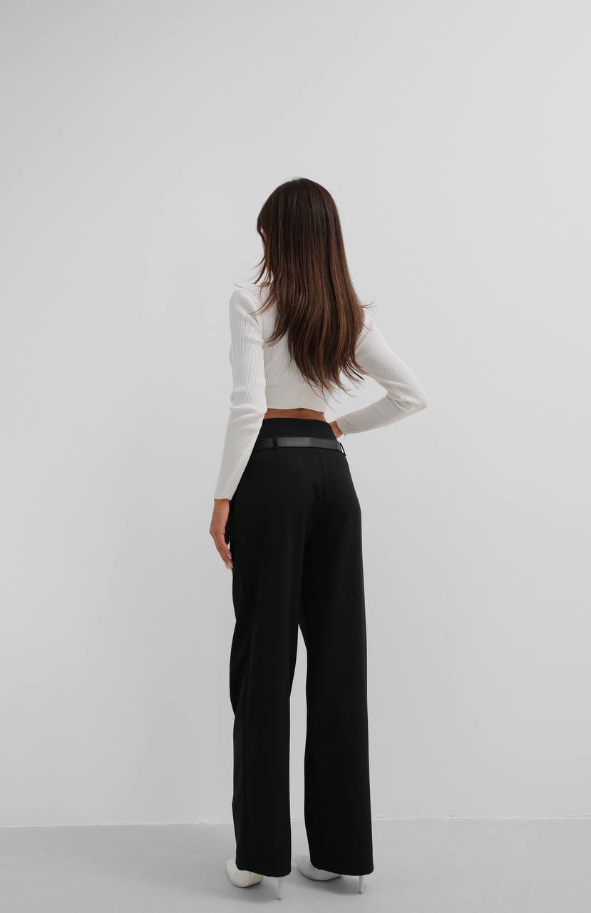 Belt Detail Black High Waist Trousers
