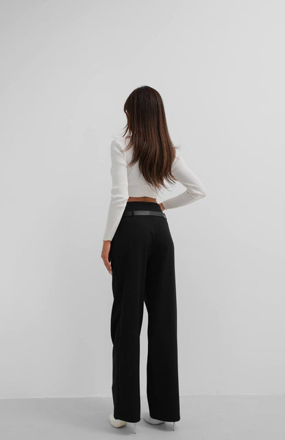 Belt Detail Black High Waist Trousers