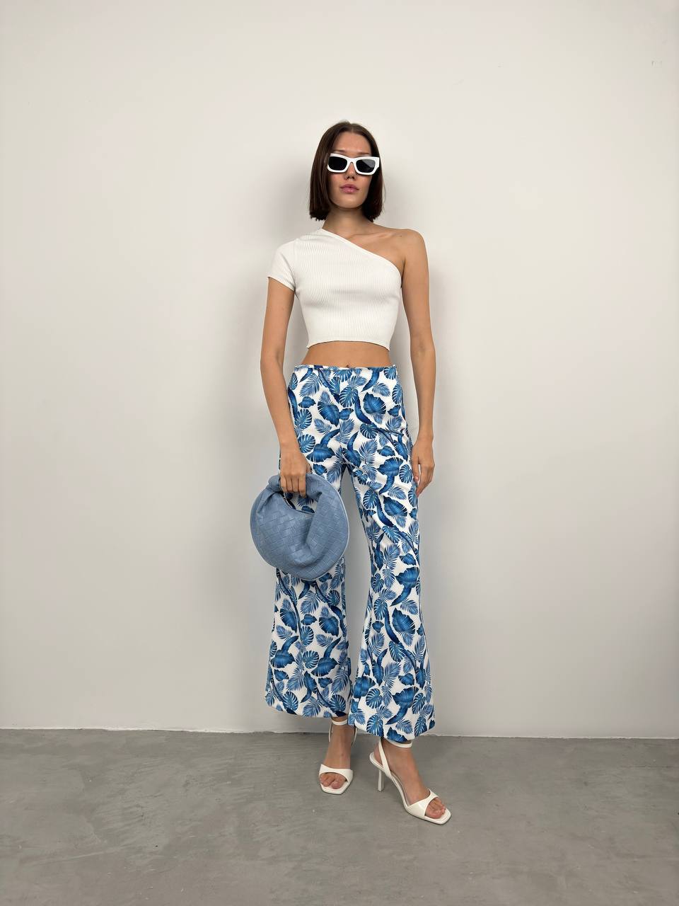 Patterned Straight Leg Blue Trousers