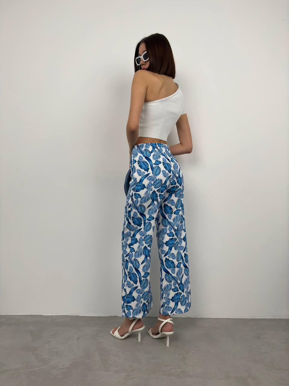 Patterned Straight Leg Blue Trousers