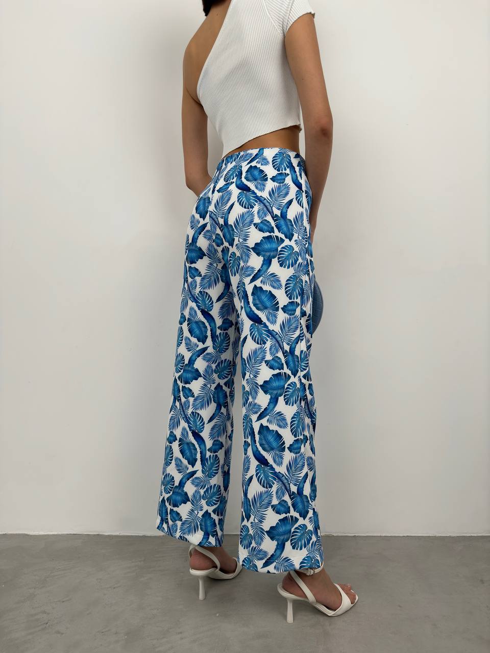 Patterned Straight Leg Blue Trousers
