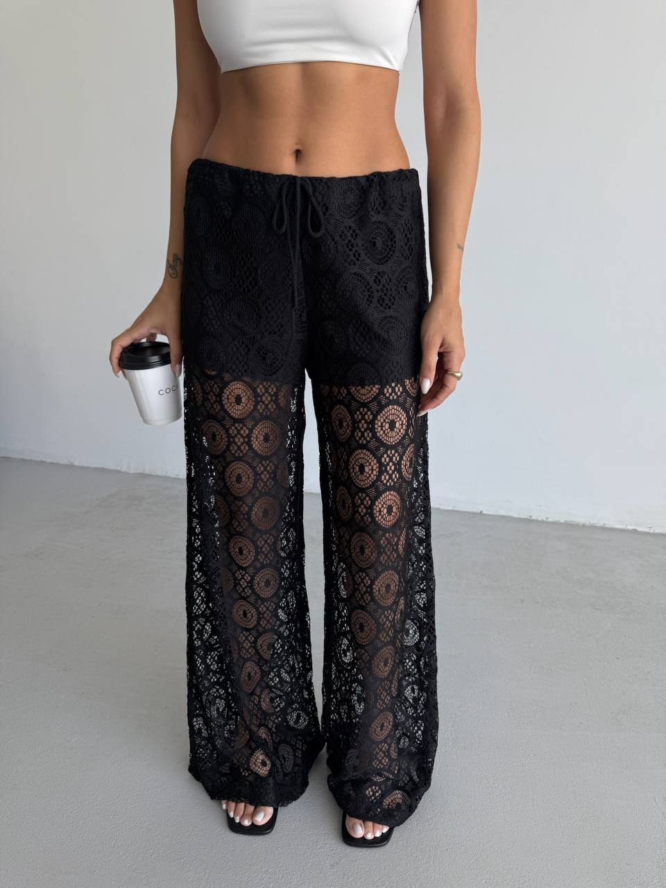 Laced Waist Black Trousers