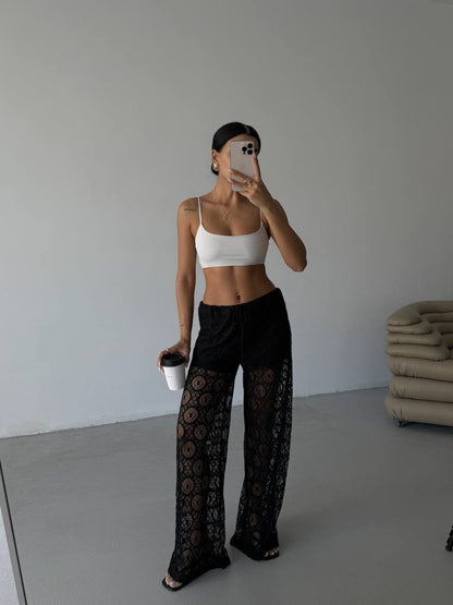 Laced Waist Black Trousers