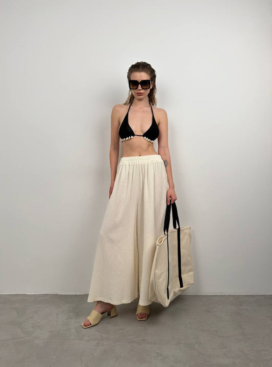 Thick Belt Ecru Linen Trousers