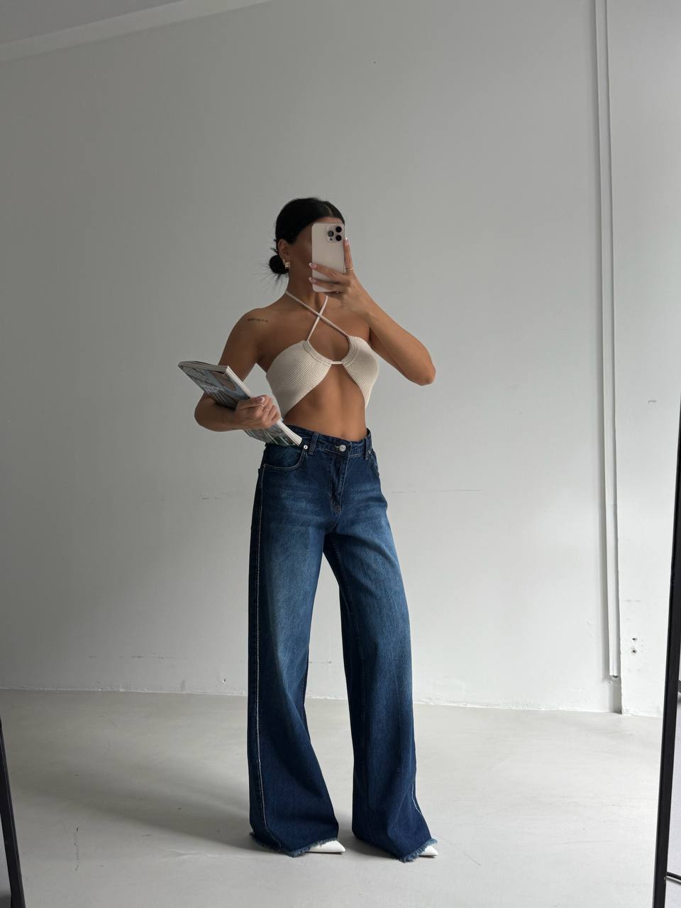 Blue Jeans with Stone Stripe Detail