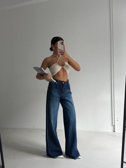 Blue Jeans with Stone Stripe Detail