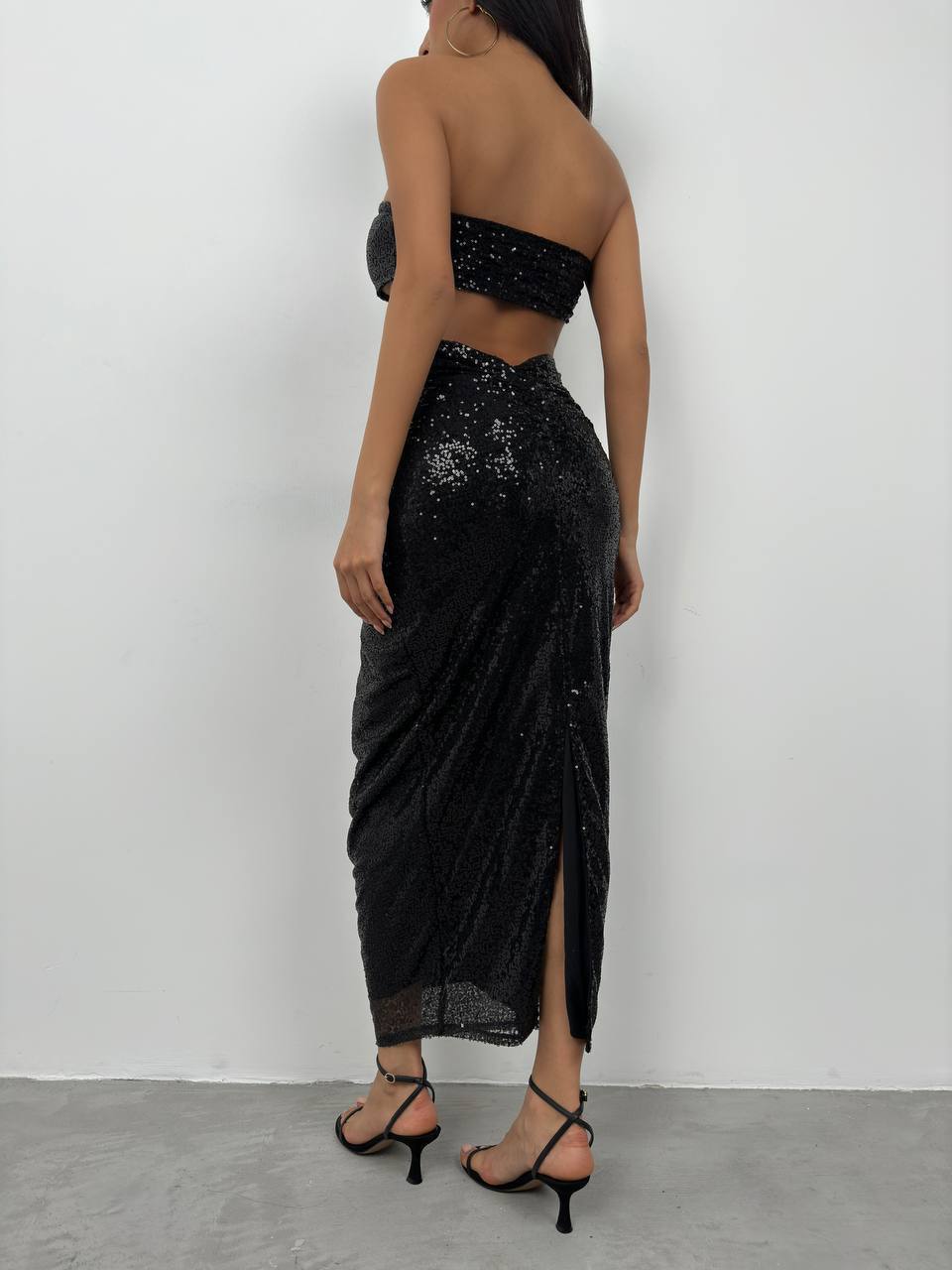 Sequined Strapless Crop Skirt Set