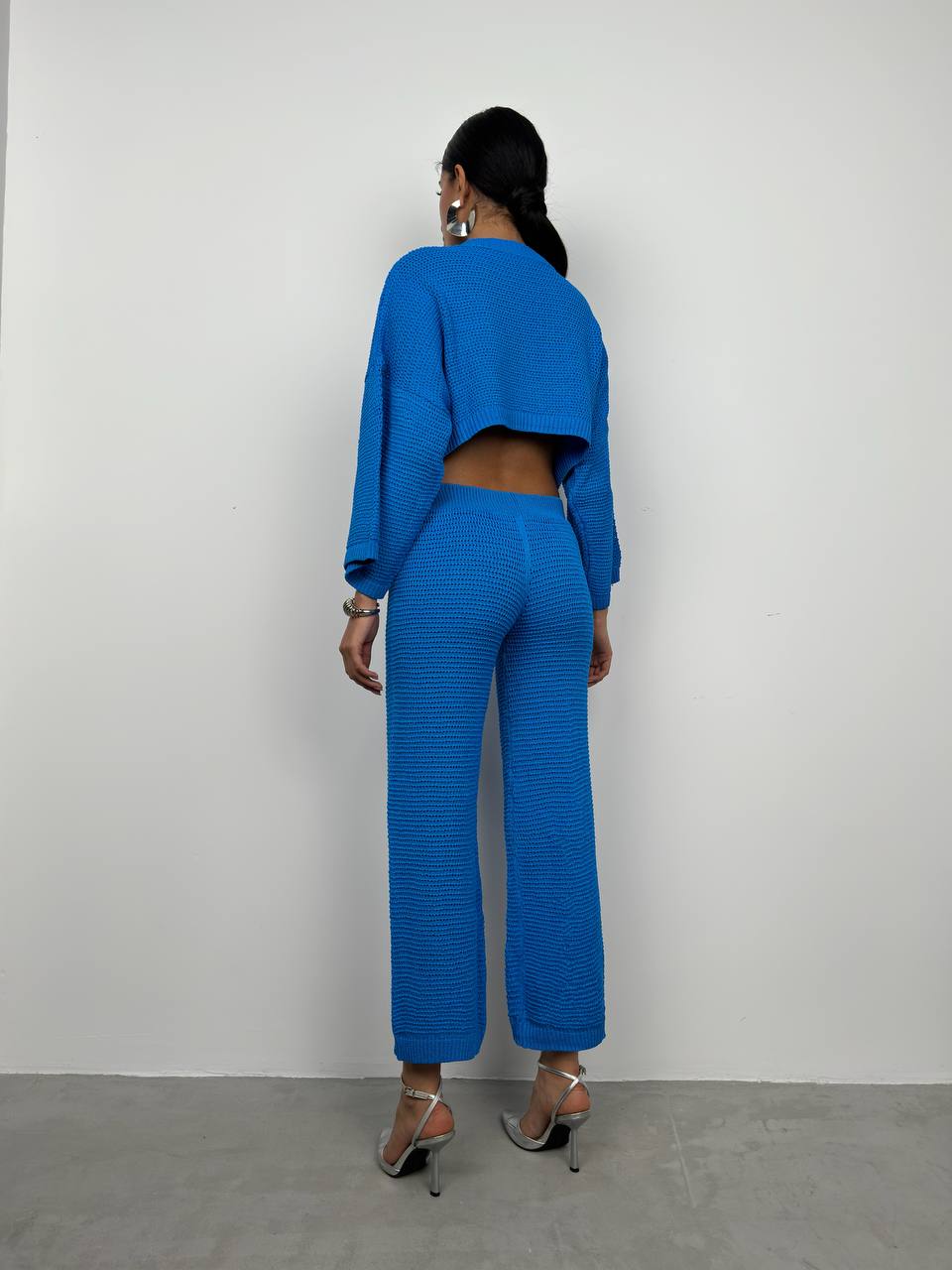 Oversize Knitted Blouse Blue Trousers Set