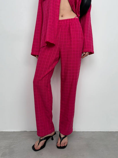 Pocket Fuchsia Shirt Trousers Two Piece Set