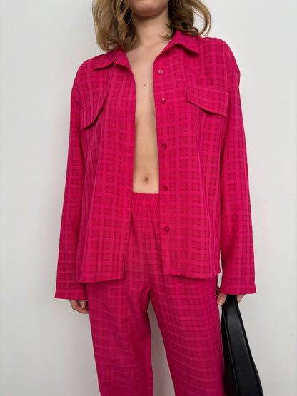 Pocket Fuchsia Shirt Trousers Two Piece Set