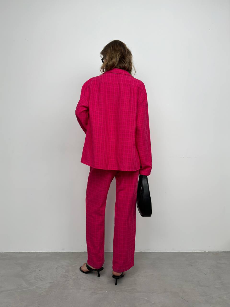 Pocket Fuchsia Shirt Trousers Two Piece Set