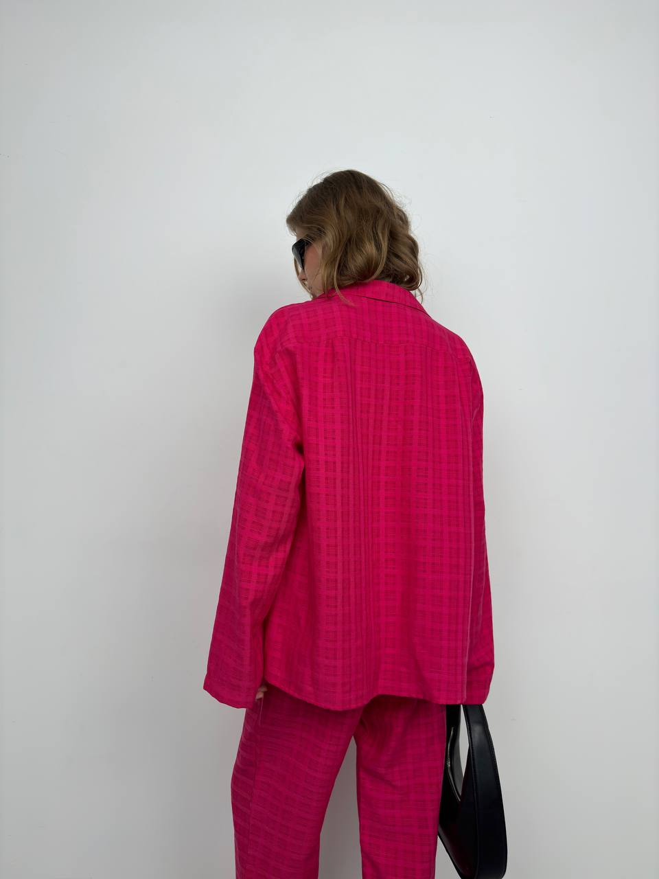 Pocket Fuchsia Shirt Trousers Two Piece Set