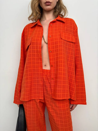 Pocket Orange Shirt Trousers Two Piece Set