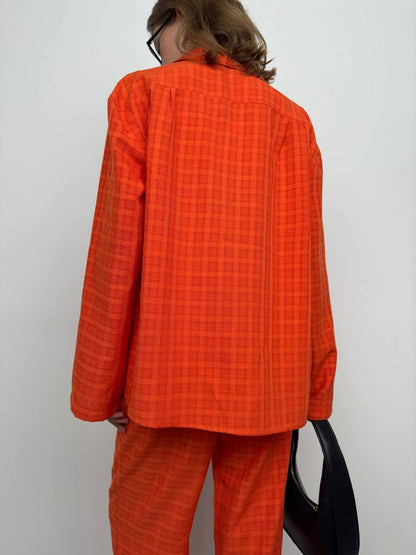 Pocket Orange Shirt Trousers Two Piece Set