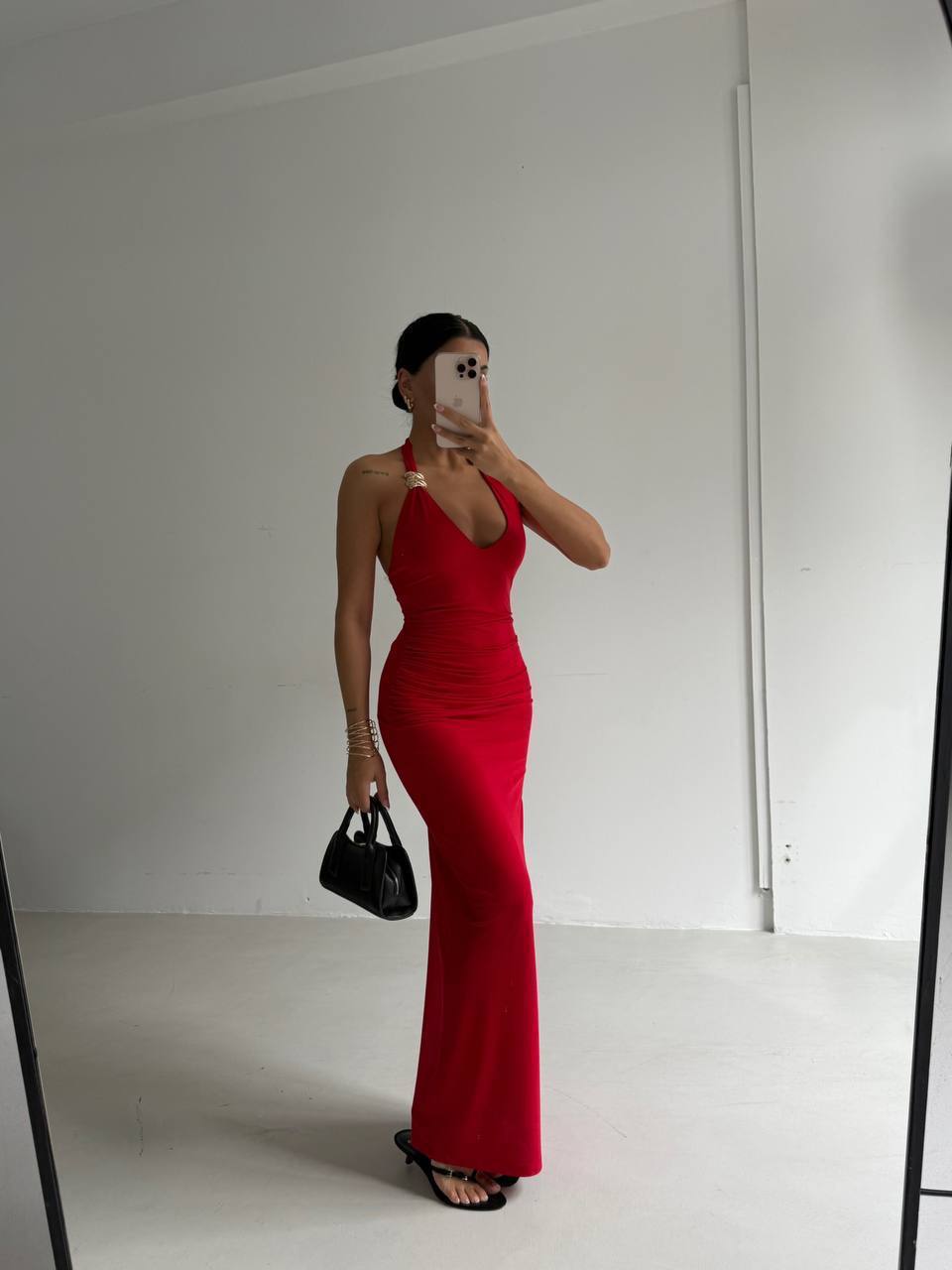 Adjustable Strap Maxi Dress with Gold Ring Detail