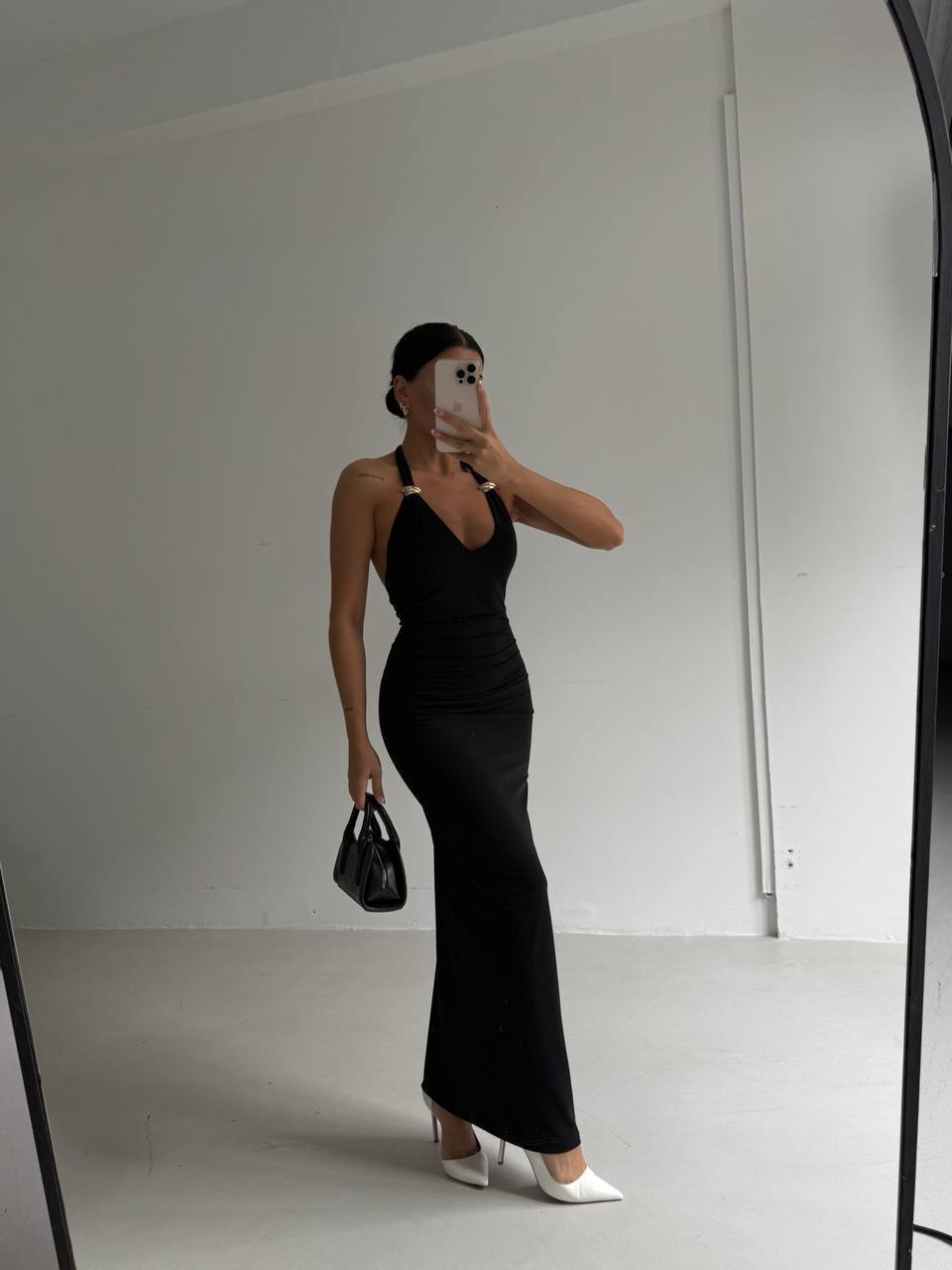 Adjustable Strap Maxi Dress with Gold Ring Detail