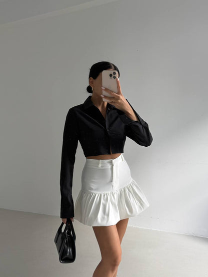 Mini White Skirt with Gathered Detail