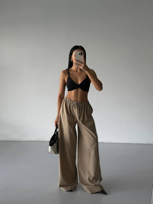 Lace Detail Cotton Stone Trousers