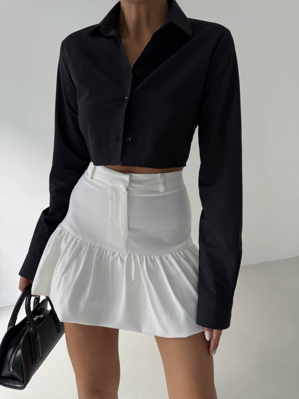 Mini Black Skirt with Gathered Detail