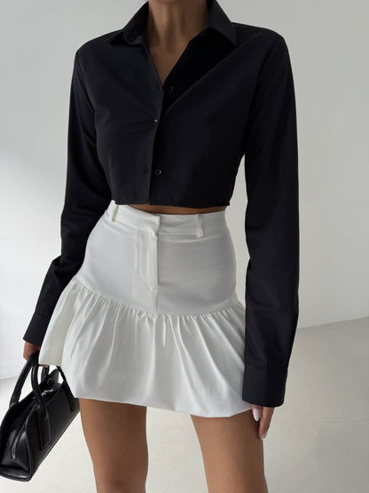 Mini Black Skirt with Gathered Detail