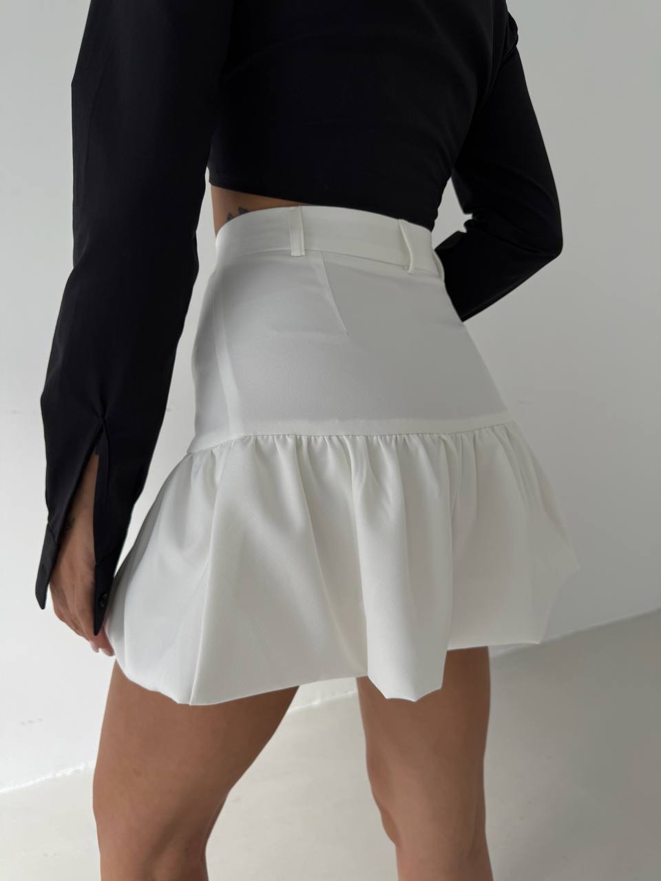 Mini Black Skirt with Gathered Detail
