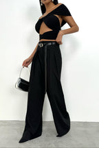 Pleat Detail Waistted Black Pants