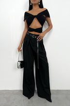 Pleat Detail Waistted Black Pants