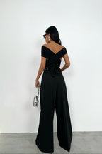 Pleat Detail Waistted Black Pants