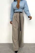Pleat Detail Waistted Beige Pants
