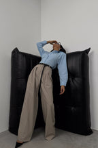 Pleat Detail Waistted Beige Pants