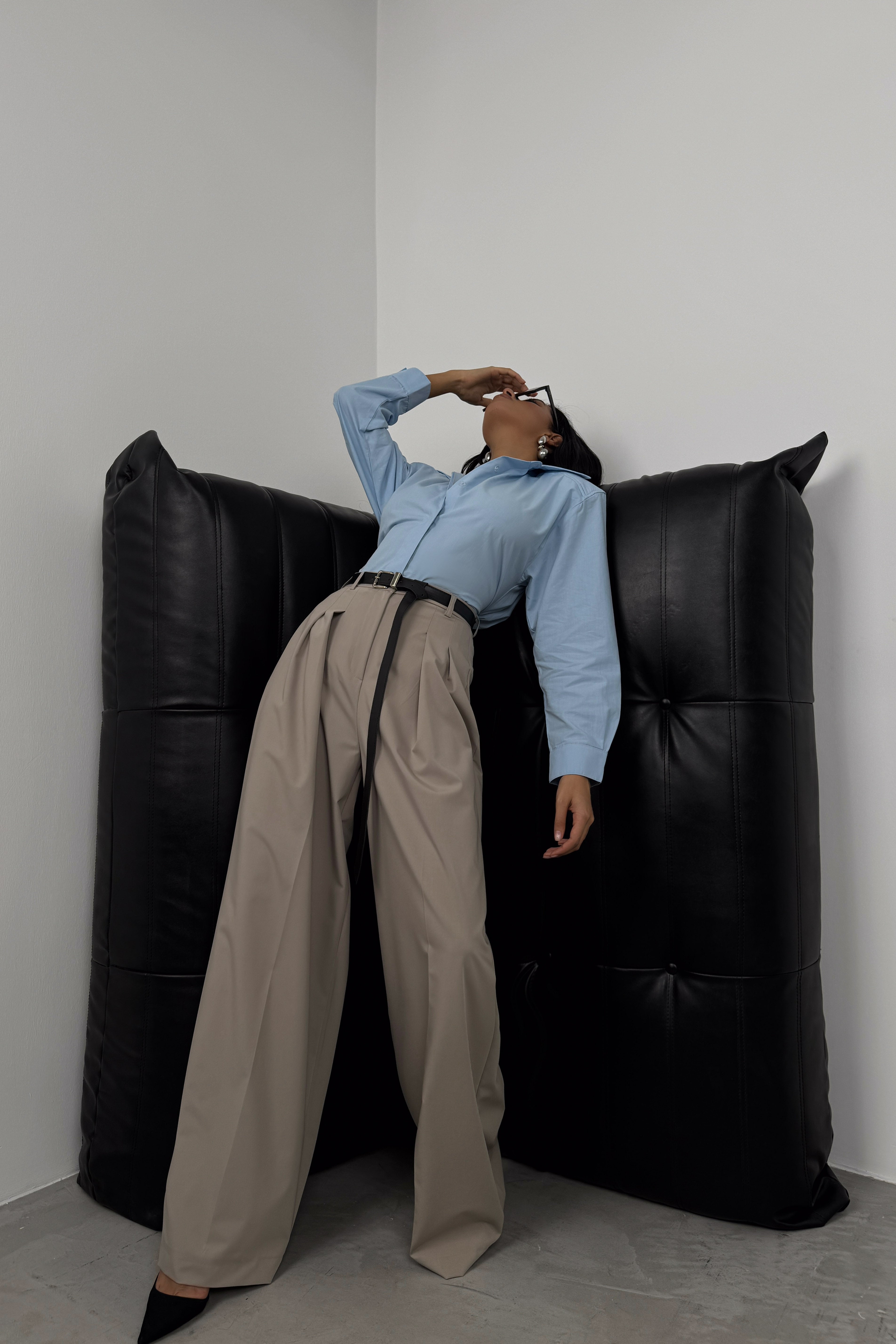 Pleat Detail Waistted Beige Pants