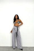 Pleat Detail Waistted Light Gray Pants
