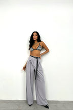 Pleat Detail Waistted Light Gray Pants